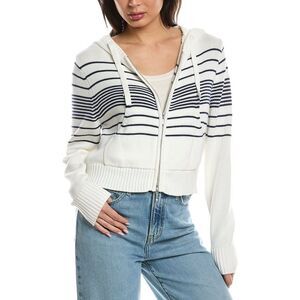 Wispr Womens  Beach Stripe Cropped Hoodie, Ivory
